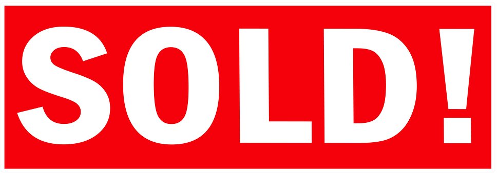 A red sign with the word sold written in white.